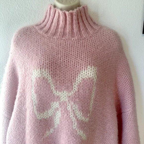 Lisa Says Gah Baby Pink Cece Turtleneck Bow Sweater XL 2X XXL Plus Size - Picture 4 of 11